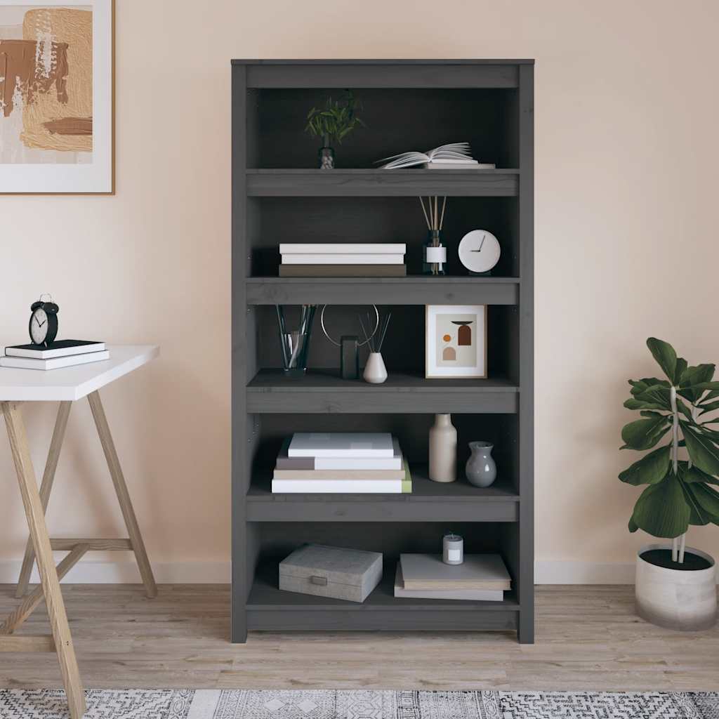 vidaXL Bücherregal Grau 80x35x154 cm Massivholz Kiefer