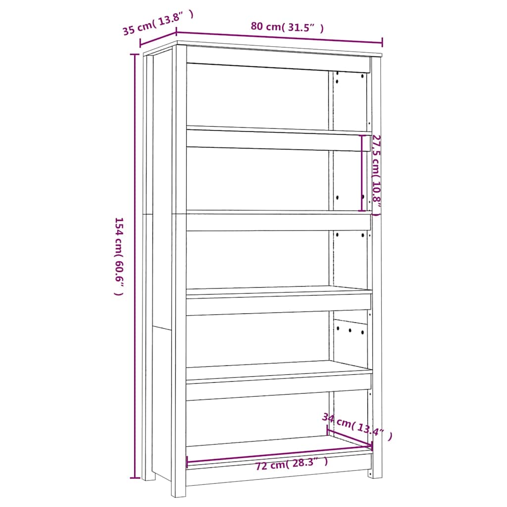vidaXL Bücherregal Grau 80x35x154 cm Massivholz Kiefer