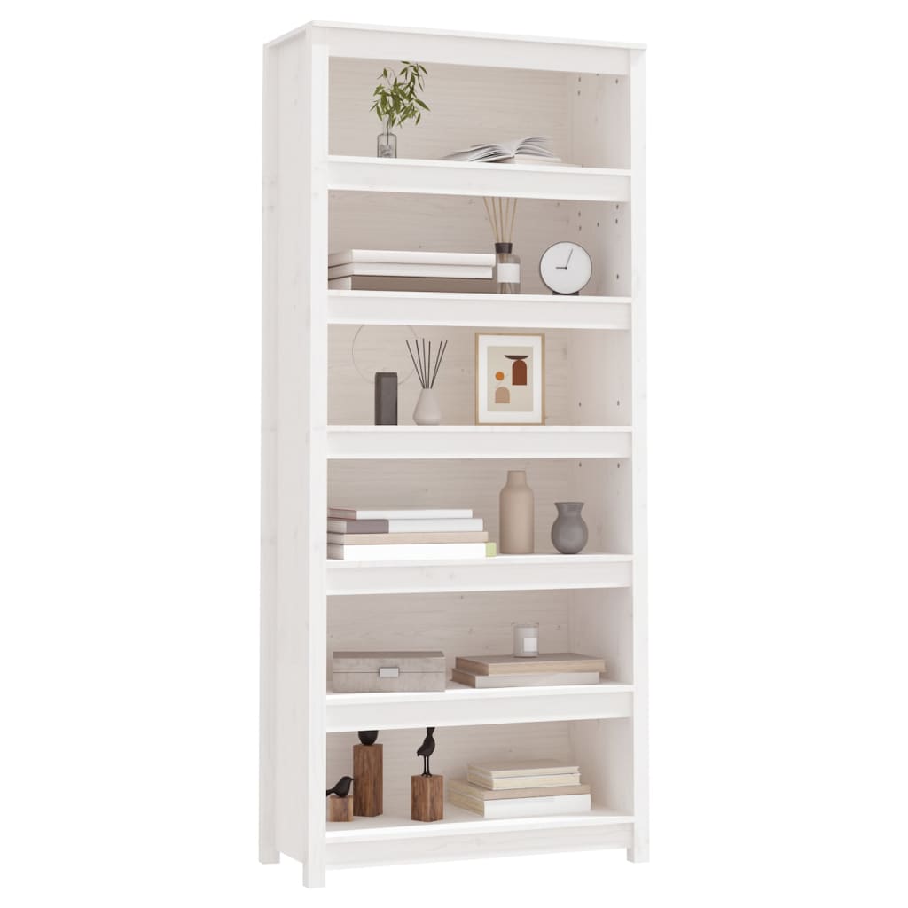 vidaXL Bücherregal Weiß 80x35x183 cm Massivholz Kiefer