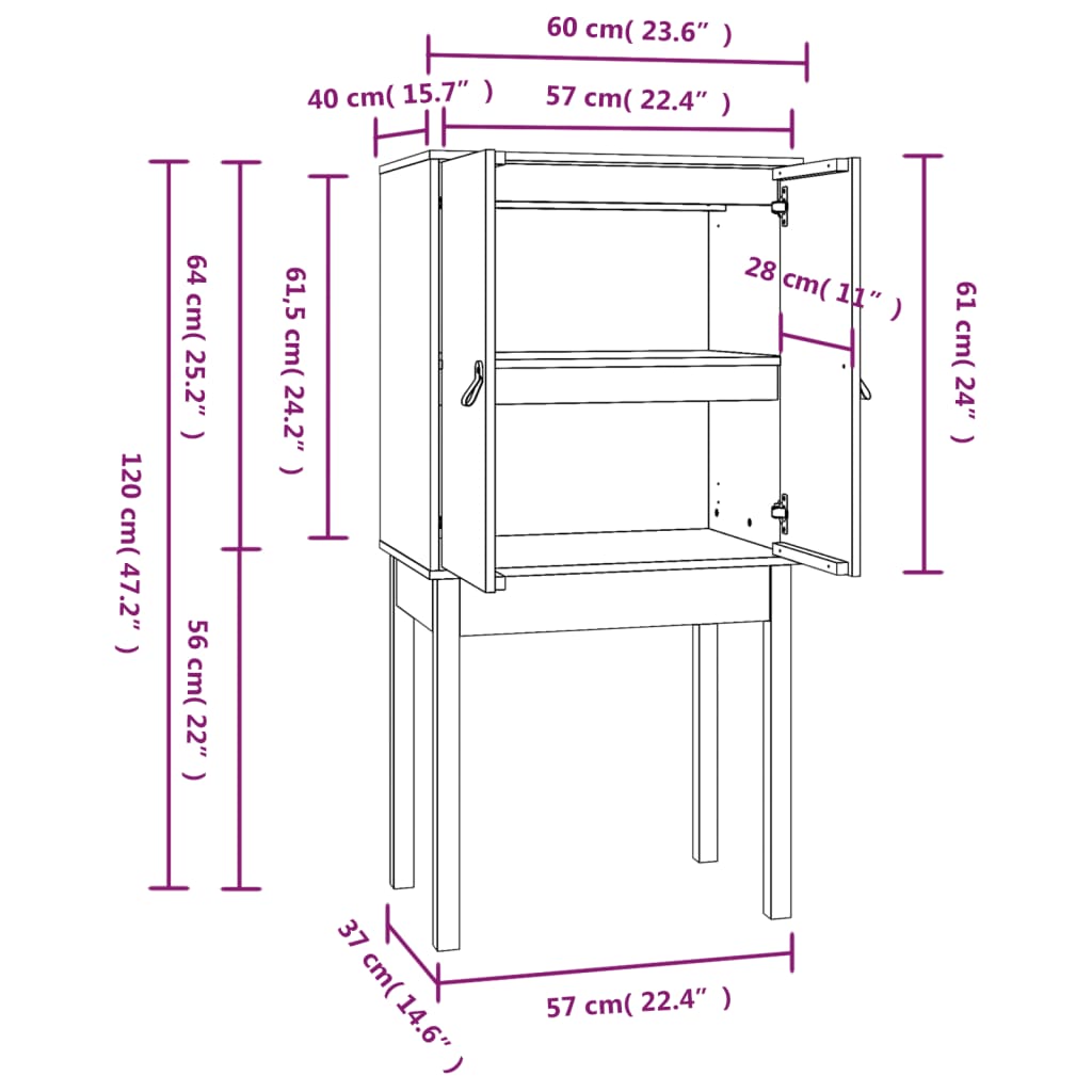 vidaXL Highboard 60x40x120 cm Bois de pin massif