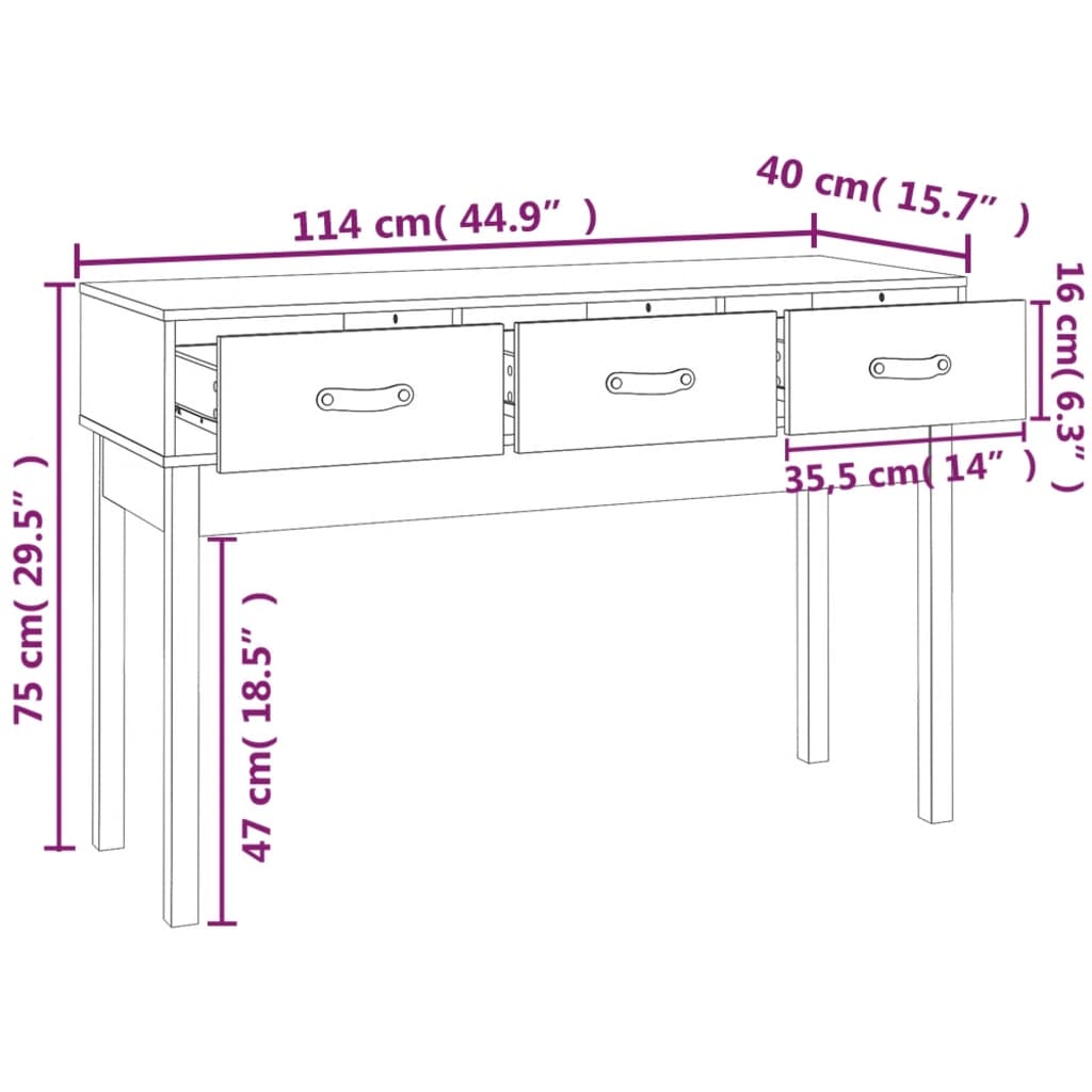vidaXL Console grise 114x40x75 cm Bois de pin massif