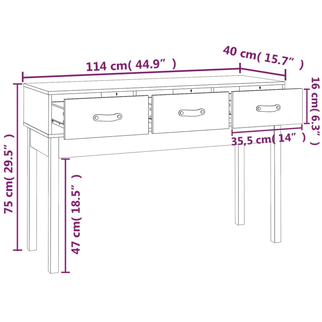 vidaXL Konsolentisch Schwarz 114x40x75 cm Massivholz Kiefer