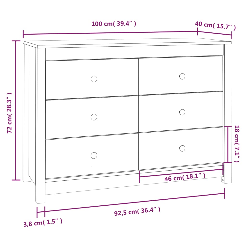 vidaXL Buffet marron miel 100x40x72 cm Bois de pin massif