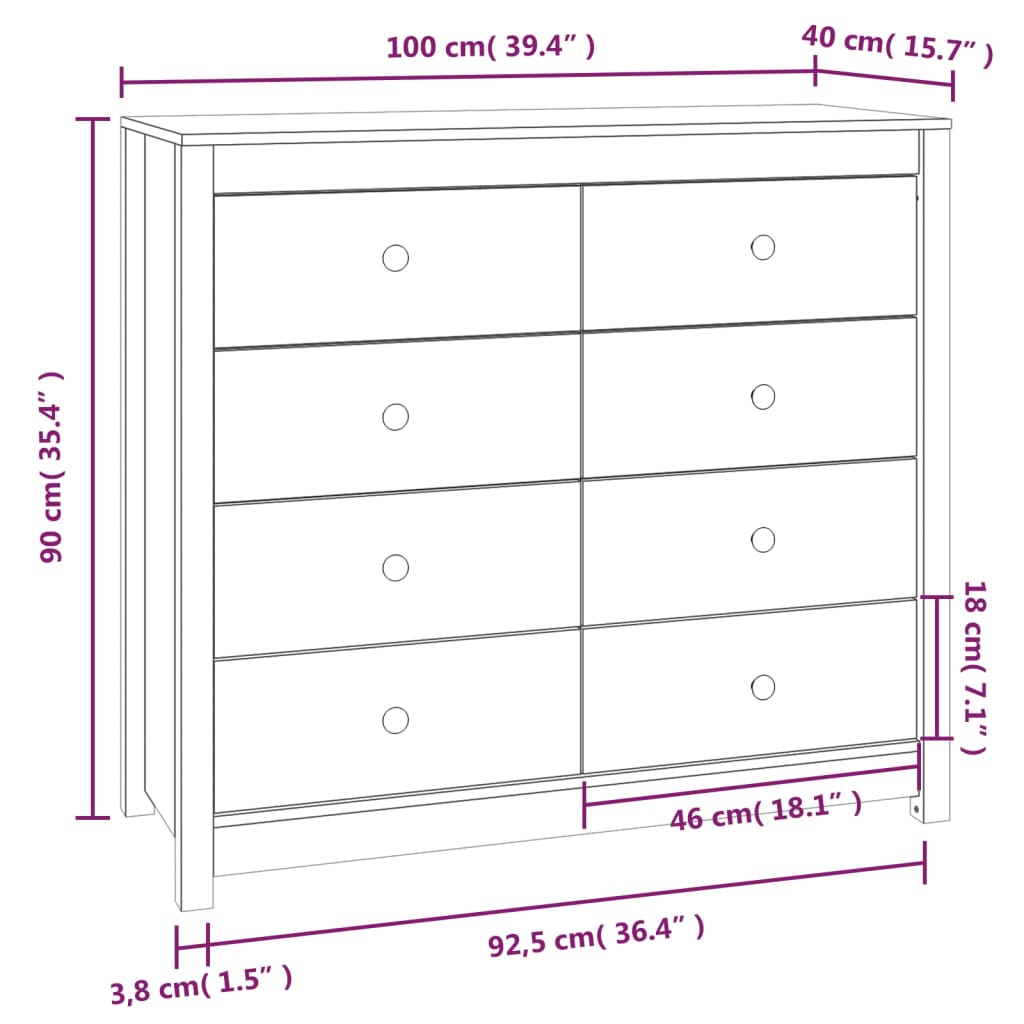 vidaXL Armoirette latérale blanc 100x40x90 cm pin massif