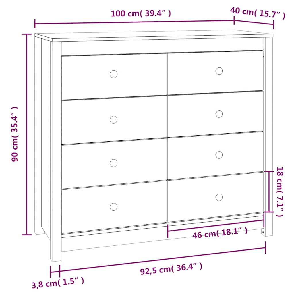 vidaXL Bahut Gris 100x40x90 cm Bois de pin massif