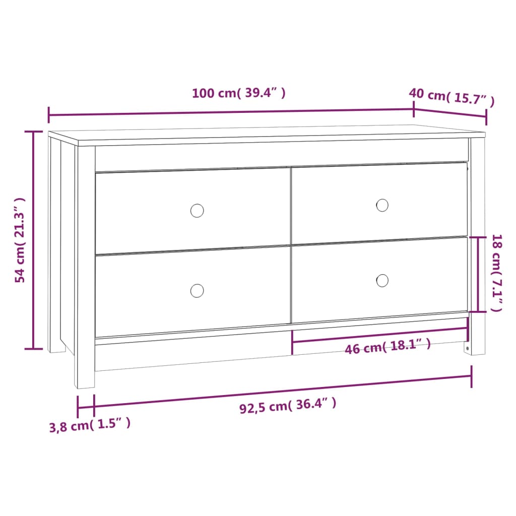 vidaXL Armoirette latérale blanc 100x40x54 cm Pin massif