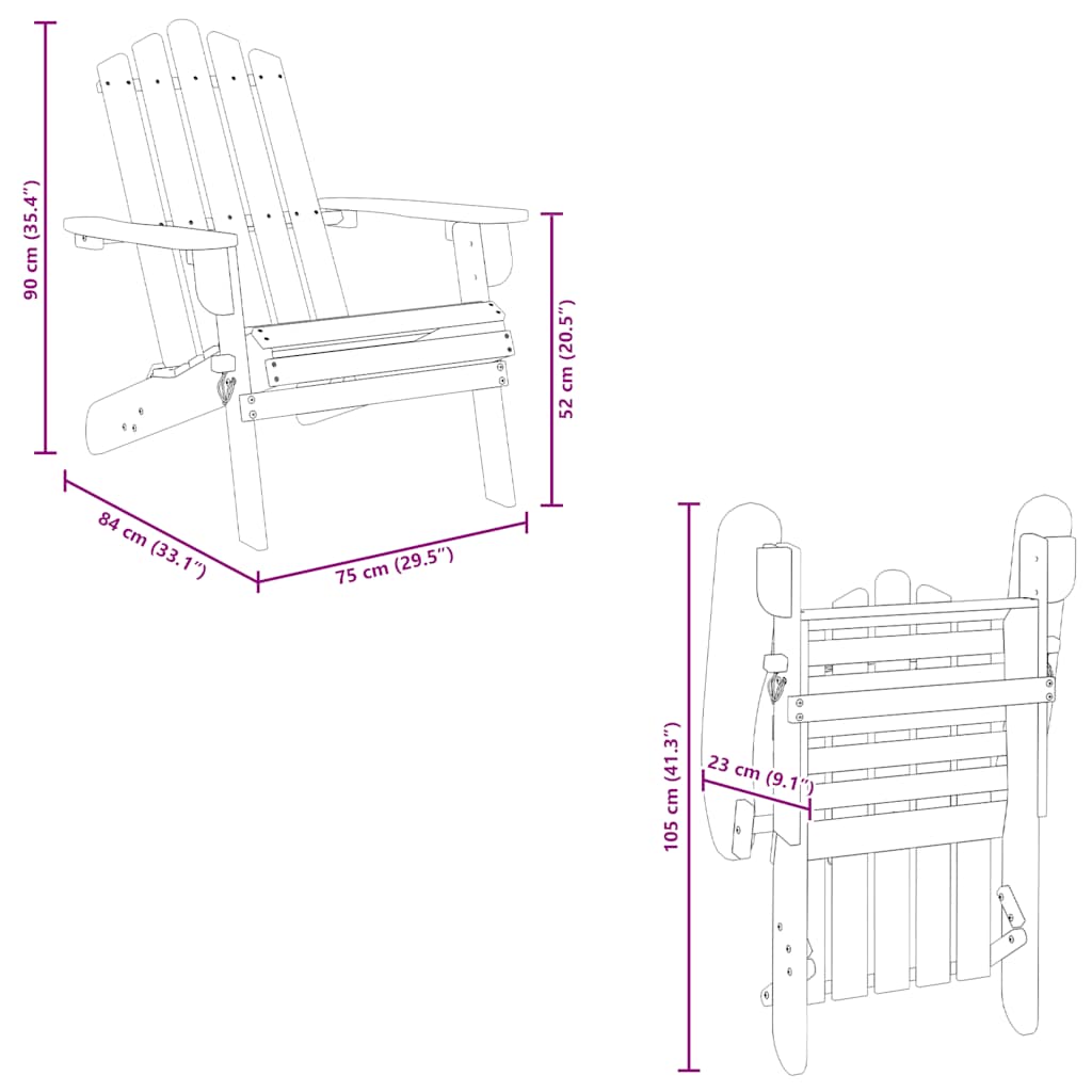 vidaXL Adirondack-Gartenstühle mit Fußteilen 2 Stk. Massivholz Akazie