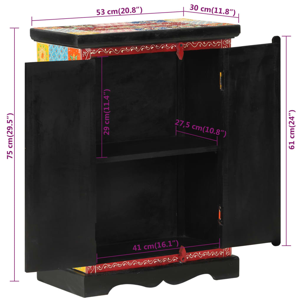 vidaXL Buffet peint à la main avec portes 53x30x75 cm Bois de manguier massif