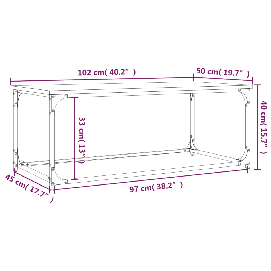 vidaXL Couchtisch Räuchereiche 102x50x40 cm Holzwerkstoff und Eisen