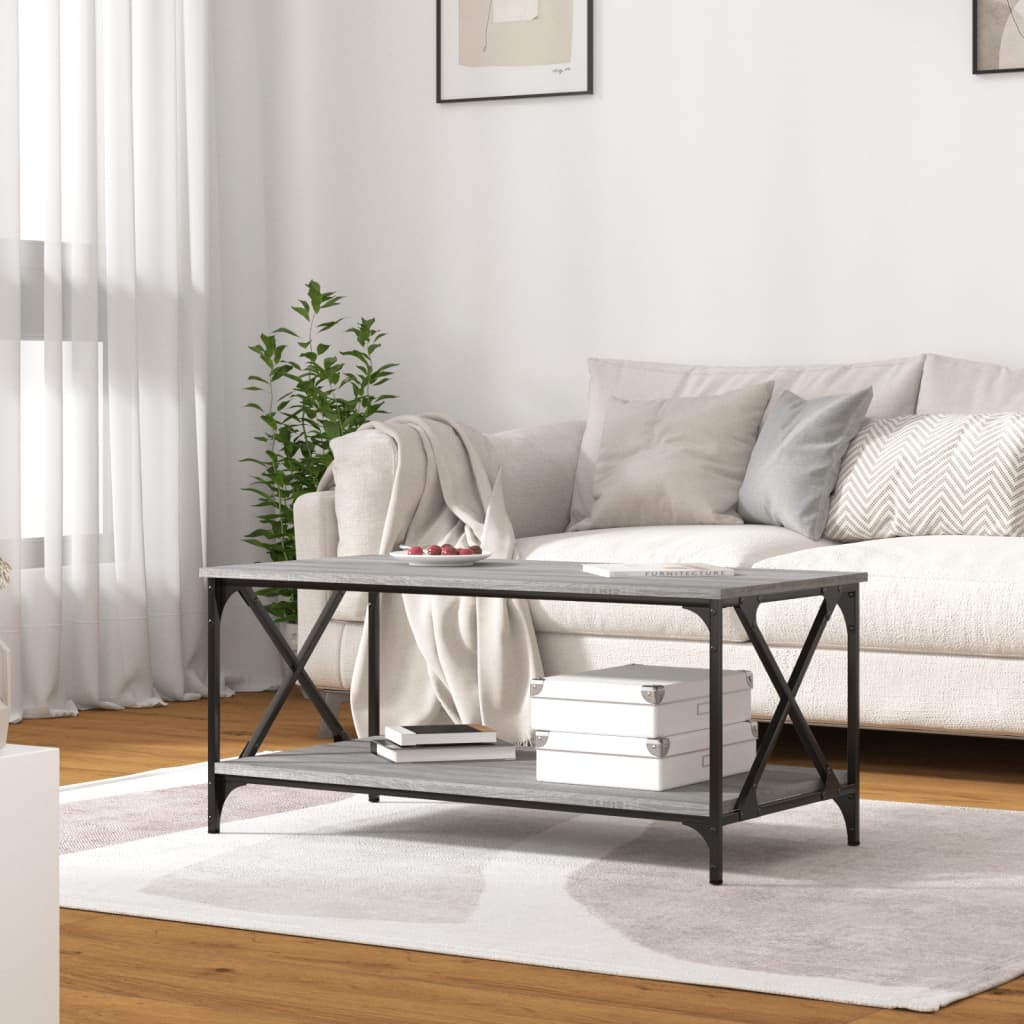 vidaXL Couchtisch Grau Sonoma 100x50x40 cm Holzwerkstoff und Eisen