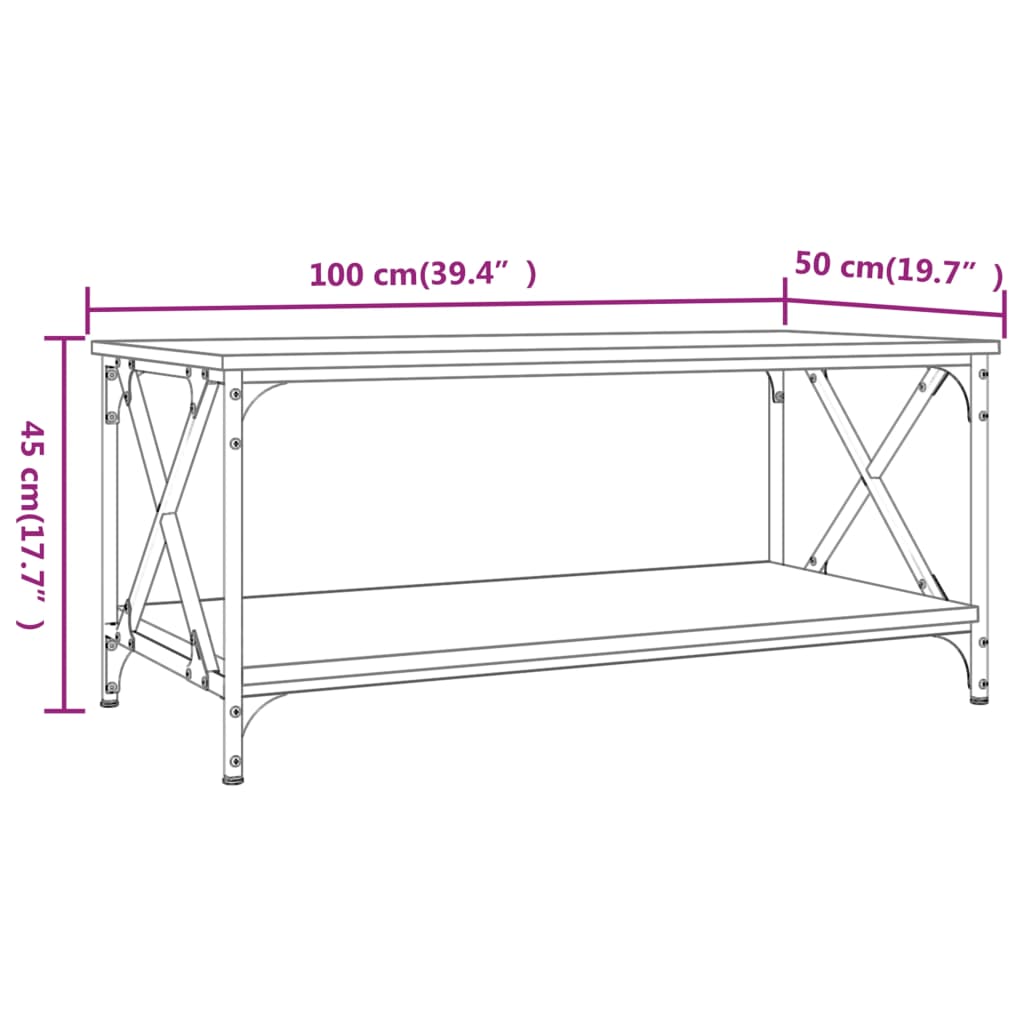 vidaXL Couchtisch Grau Sonoma 100x50x40 cm Holzwerkstoff und Eisen