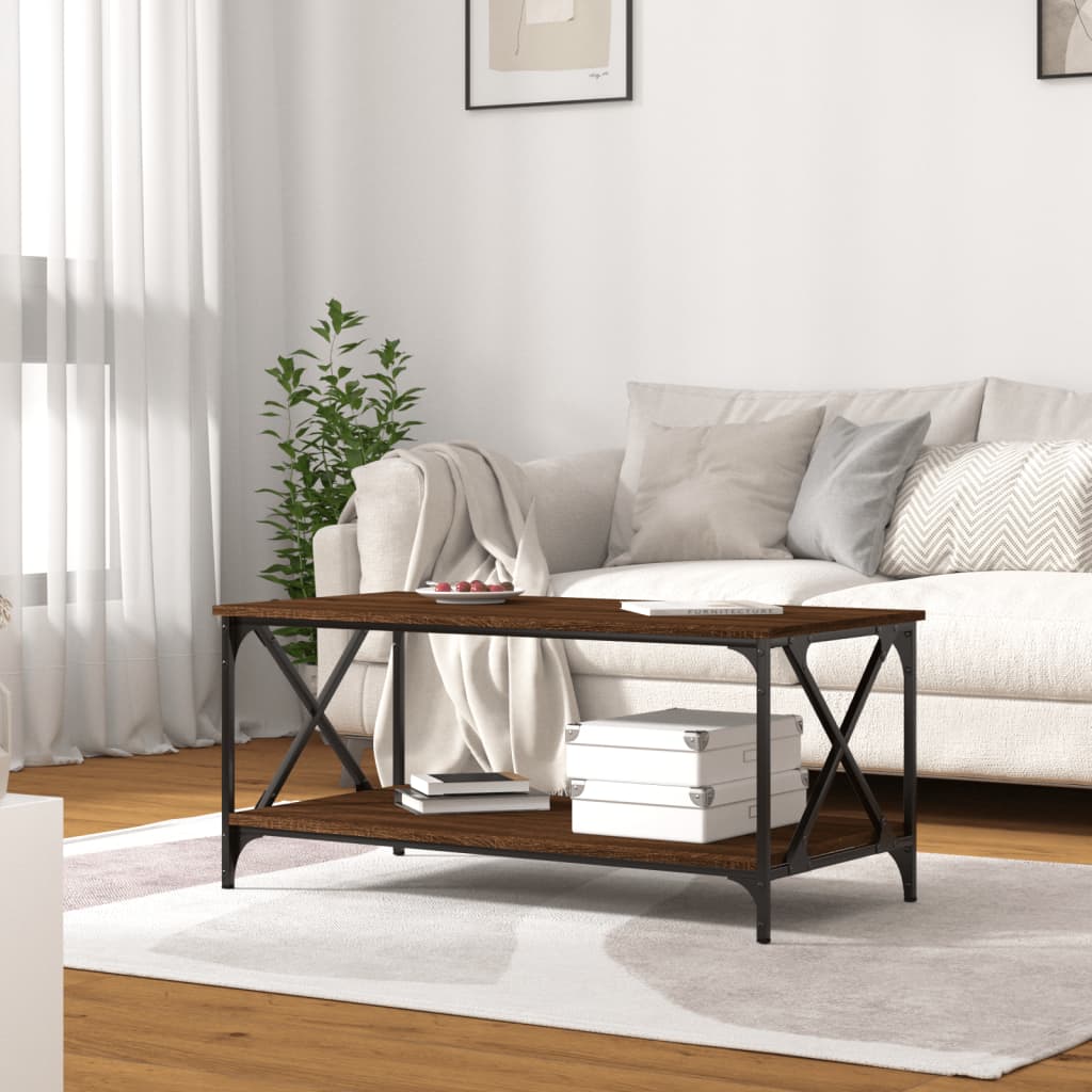 vidaXL Couchtisch Braun Eichen-Optik 100x50x45 cm Holzwerkstoff Eisen