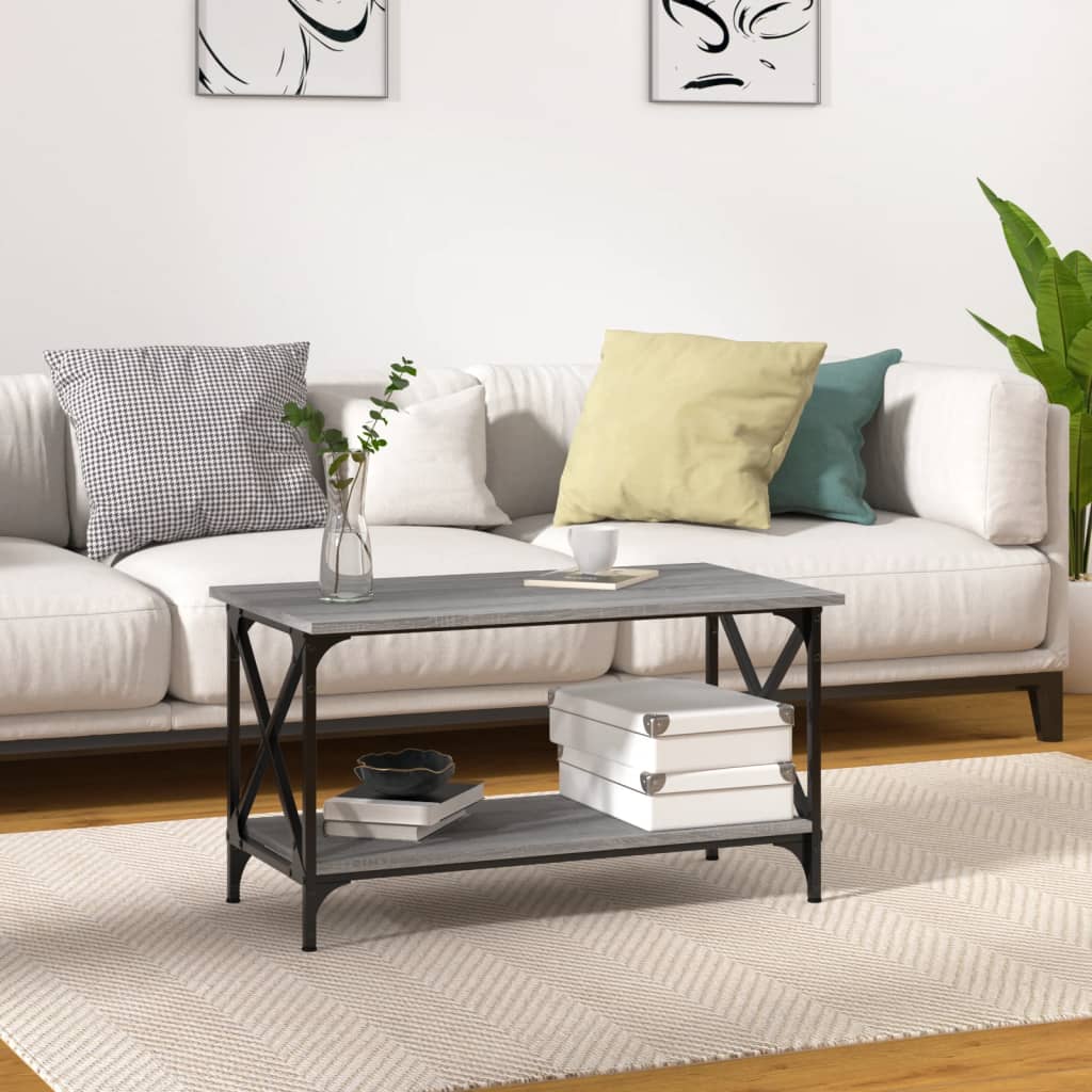 vidaXL Couchtisch Grau Sonoma 80x45x45 cm Holzwerkstoff und Eisen