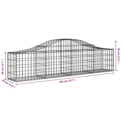 vidaXL Gabionen mit Hochbogen 3 Stk. 200x30x40/60 cm Verzinktes Eisen