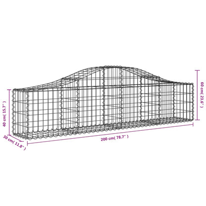 vidaXL Gabionen mit Hochbogen 10 Stk. 200x30x40/60 cm Verzinktes Eisen