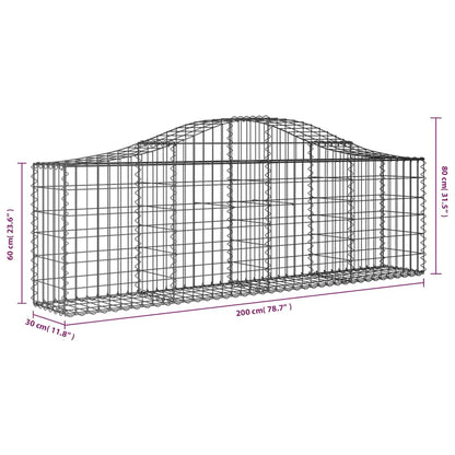 vidaXL Gabionen mit Hochbogen 2 Stk. 200x30x60/80 cm Verzinktes Eisen