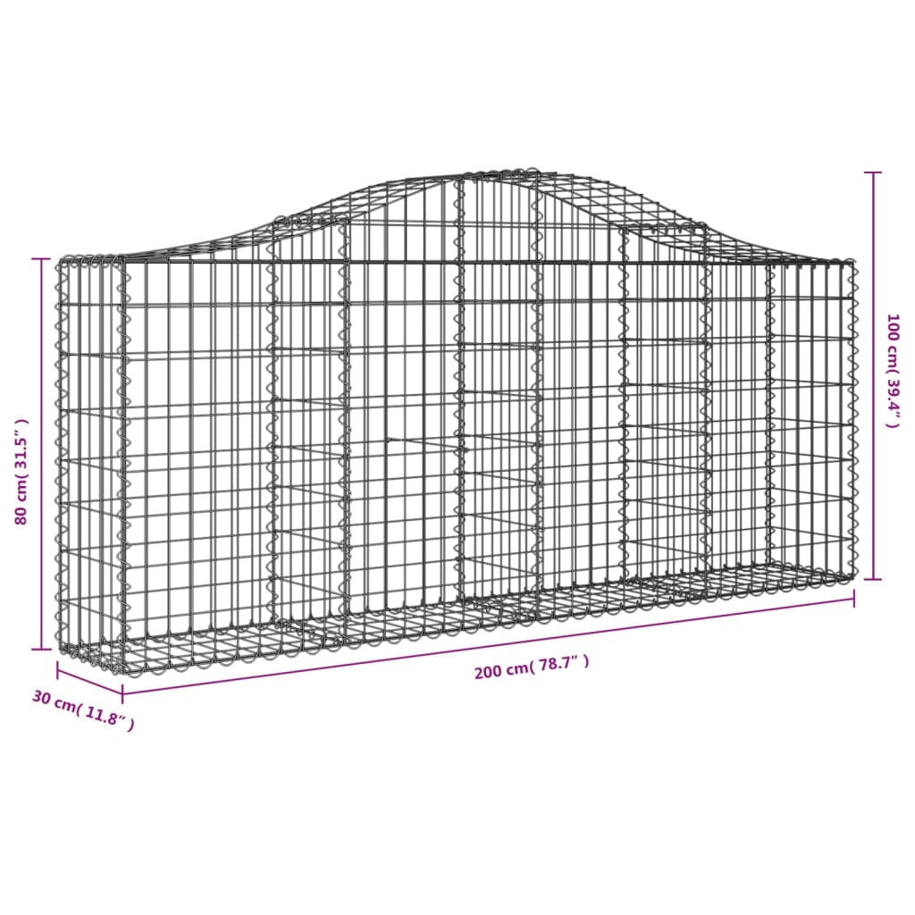 vidaXL Gabionen mit Hochbogen 7 Stk. 200x30x80/100 cm Verzinktes Eisen