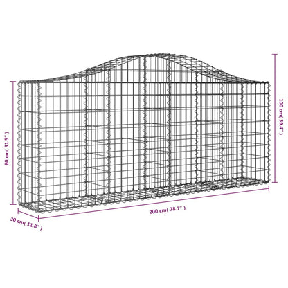 vidaXL Gabionen mit Hochbogen 8 Stk. 200x30x80/100 cm Verzinktes Eisen