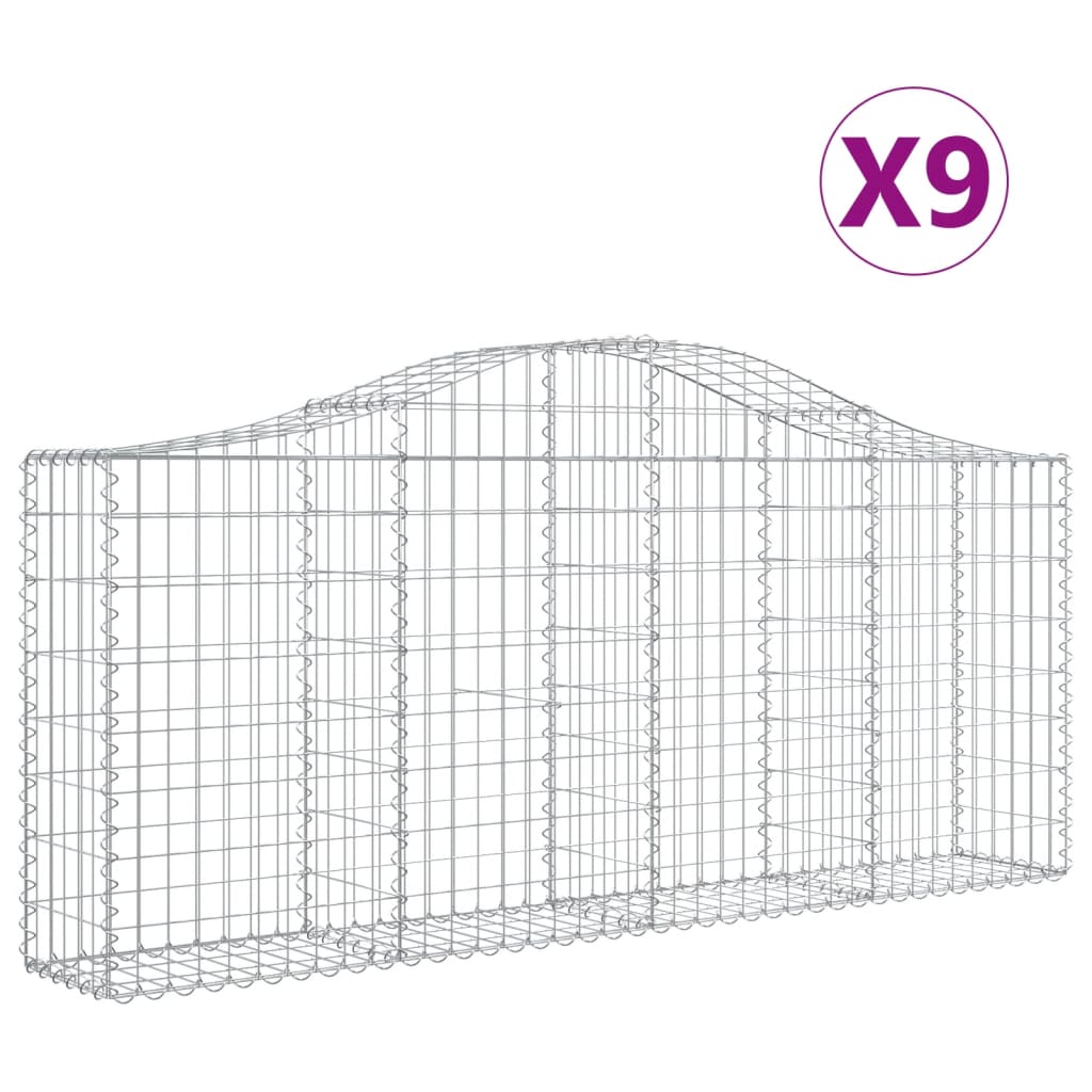 vidaXL Gabionen mit Hochbogen 9 Stk. 200x30x80/100 cm Verzinktes Eisen