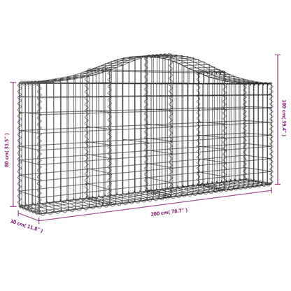 vidaXL Gabionen mit Hochbogen 15 Stk. 200x30x80/100cm Verzinktes Eisen