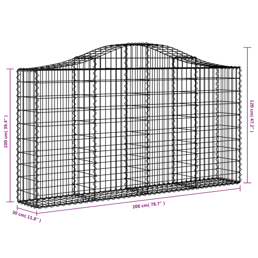 vidaXL Gabionen mit Hochbogen 4 Stk. 200x30x100/120cm Verzinktes Eisen