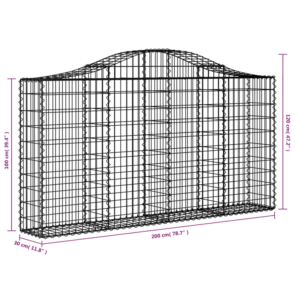 vidaXL Gabionen mit Hochbogen 20Stk. 200x30x100/120cm Verzinktes Eisen