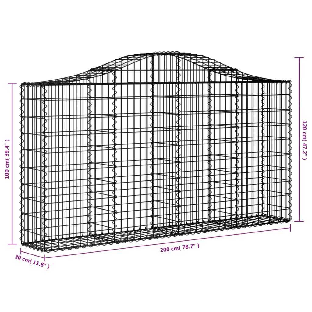 vidaXL Gabionen mit Hochbogen 50Stk. 200x30x100/120cm Verzinktes Eisen