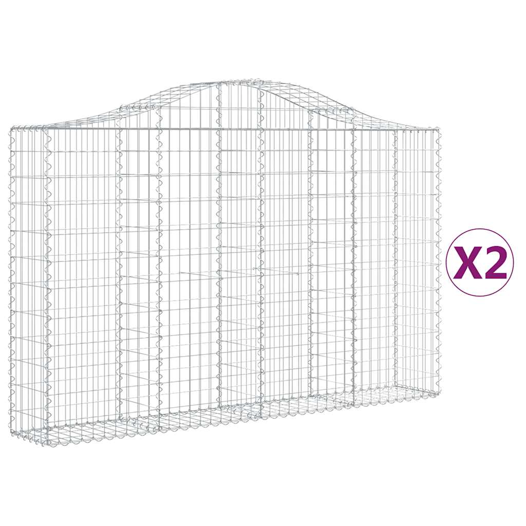vidaXL Gabionen mit Hochbogen 2 Stk. 200x30x120/140cm Verzinktes Eisen