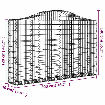 vidaXL Gabionen mit Hochbogen 2 Stk. 200x30x120/140cm Verzinktes Eisen