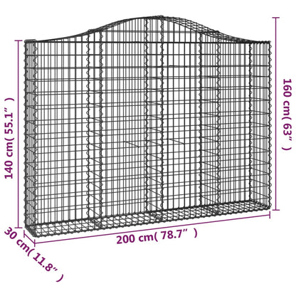 vidaXL Gabionen mit Hochbogen 2 Stk. 200x30x140/160cm Verzinktes Eisen
