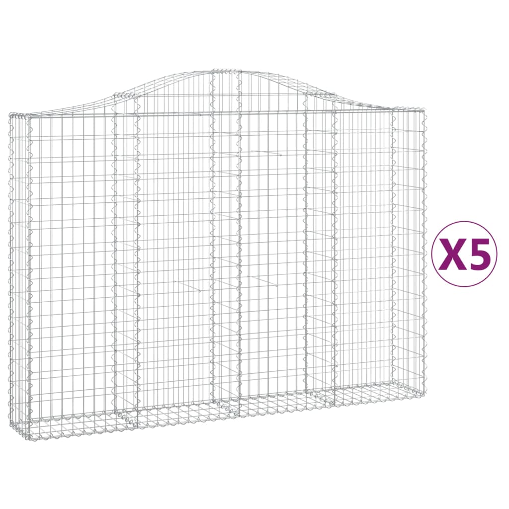 vidaXL Gabionen mit Hochbogen 5 Stk. 200x30x140/160cm Verzinktes Eisen