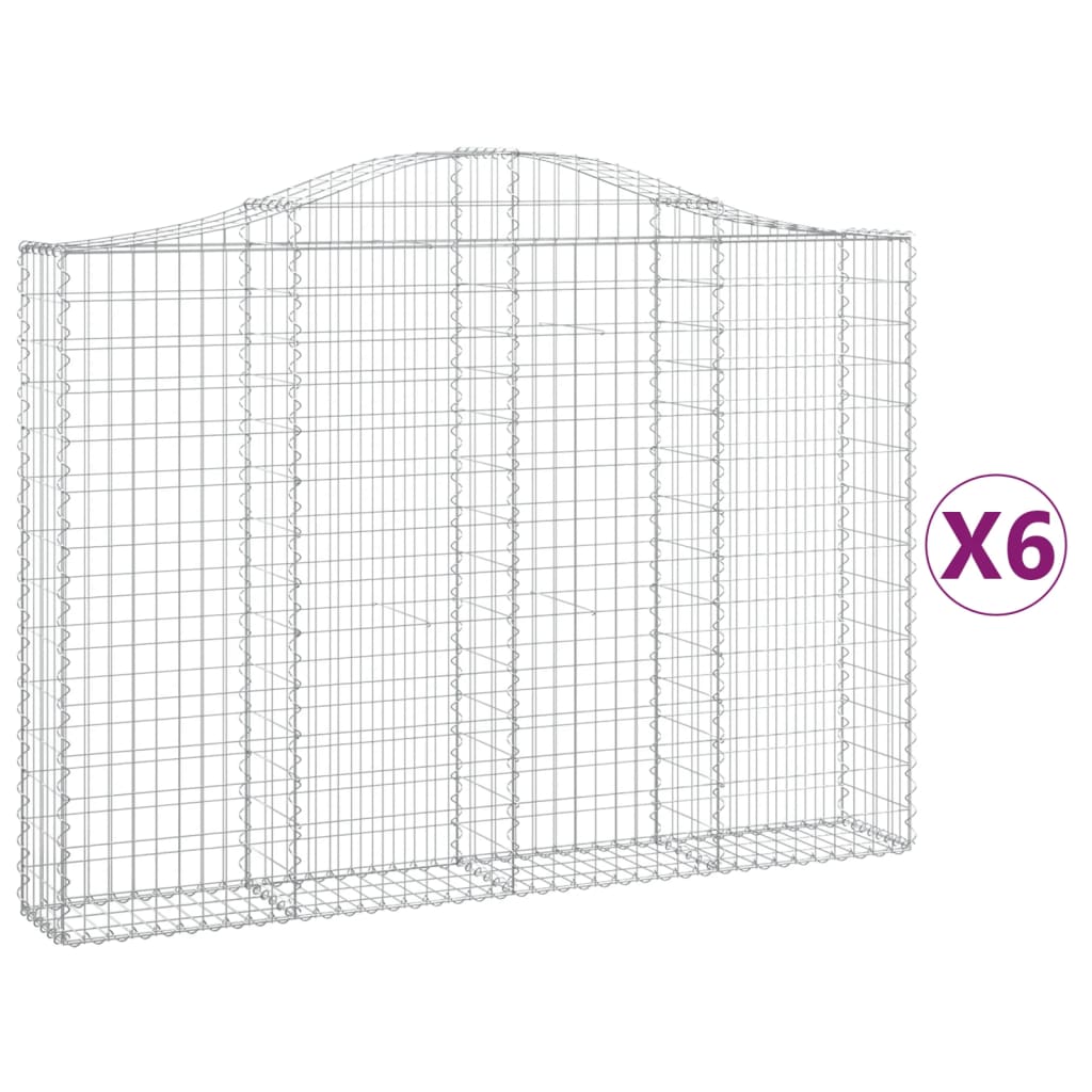 vidaXL Gabionen mit Hochbogen 6 Stk. 200x30x140/160cm Verzinktes Eisen