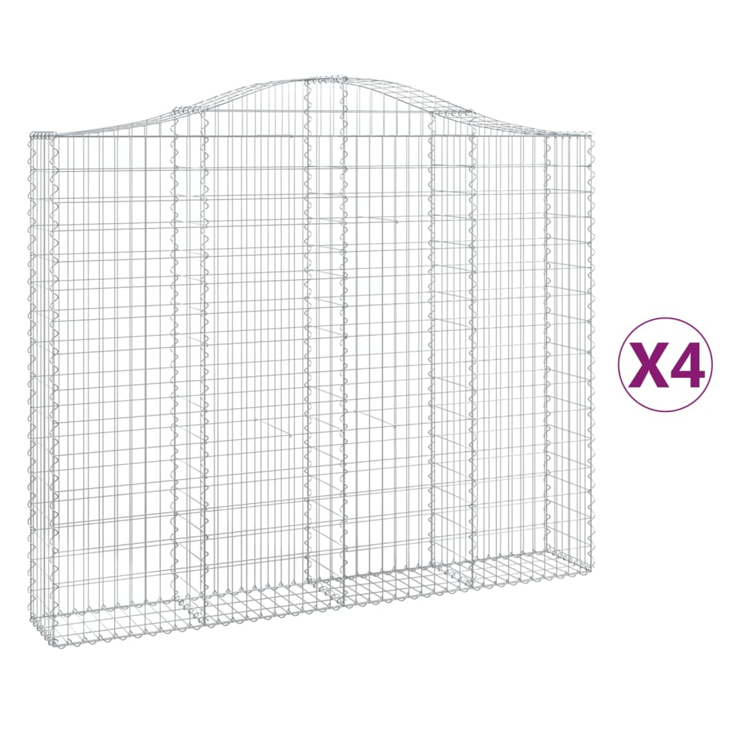 vidaXL Gabionen mit Hochbogen 4 Stk. 200x30x160/180cm Verzinktes Eisen
