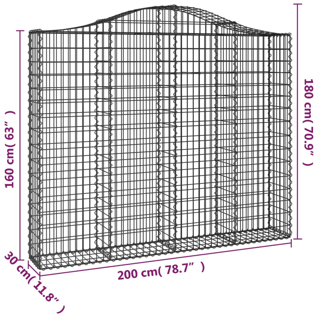 vidaXL Gabionen mit Hochbogen 6 Stk. 200x30x160/180cm Verzinktes Eisen