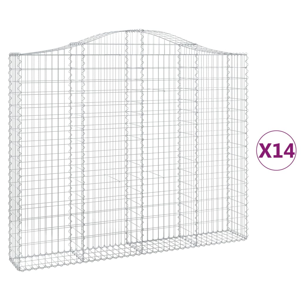 vidaXL Gabionen mit Hochbogen 14 Stk 200x30x160/180cm Verzinktes Eisen