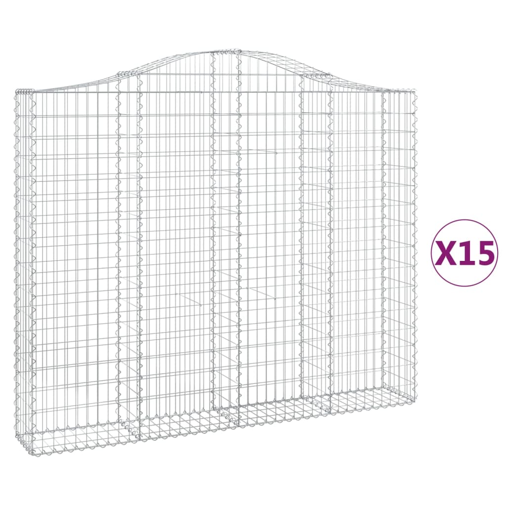 vidaXL Gabionen mit Hochbogen 15 Stk 200x30x160/180cm Verzinktes Eisen
