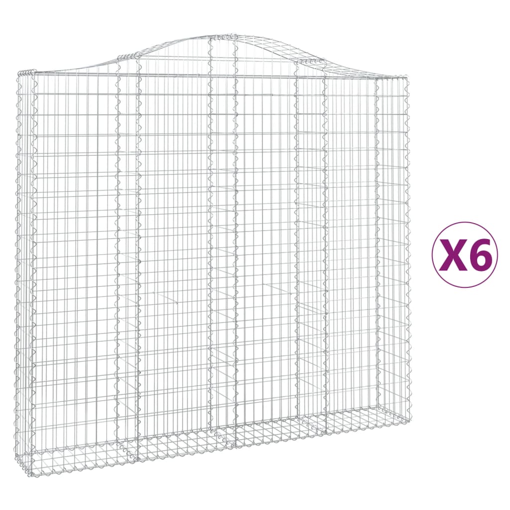 vidaXL Gabionen mit Hochbogen 6 Stk. 200x30x180/200cm Verzinktes Eisen