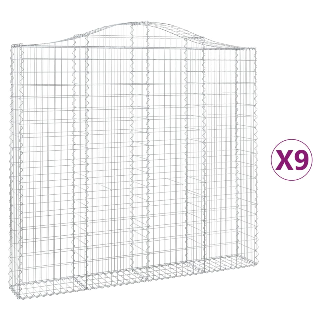 vidaXL Gabionen mit Hochbogen 9 Stk. 200x30x180/200cm Verzinktes Eisen
