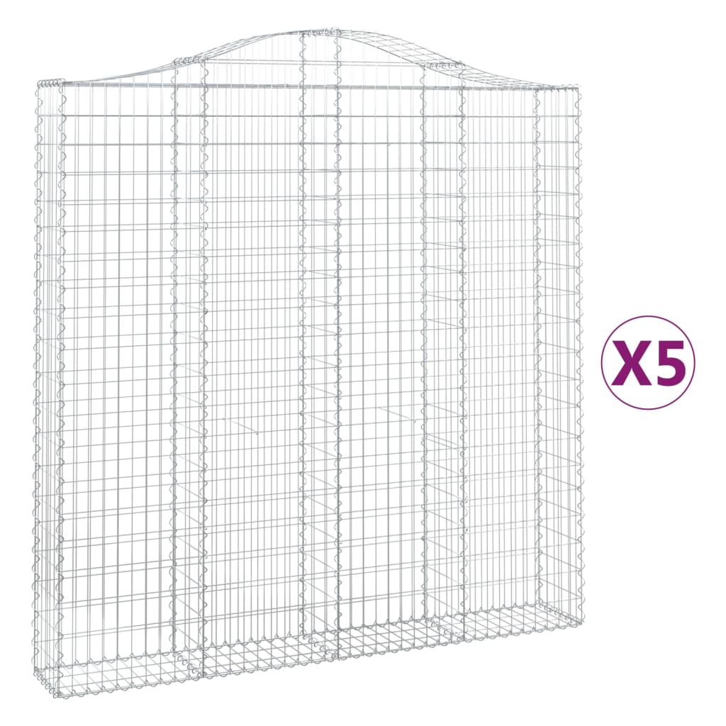 vidaXL Gabionen mit Hochbogen 5 Stk. 200x30x200/220cm Verzinktes Eisen