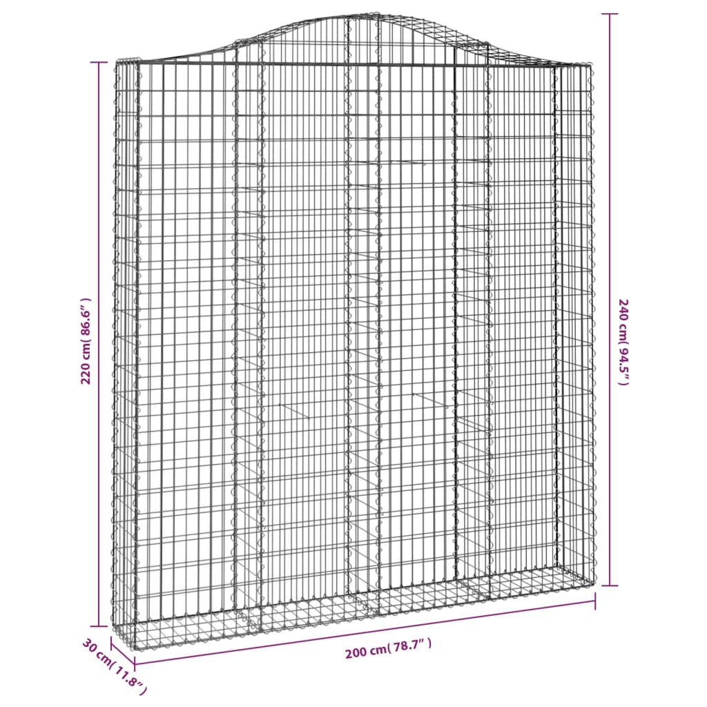 vidaXL Gabions avec arche haute 2 pcs 200x30x220/240 cm Fer galvanisé