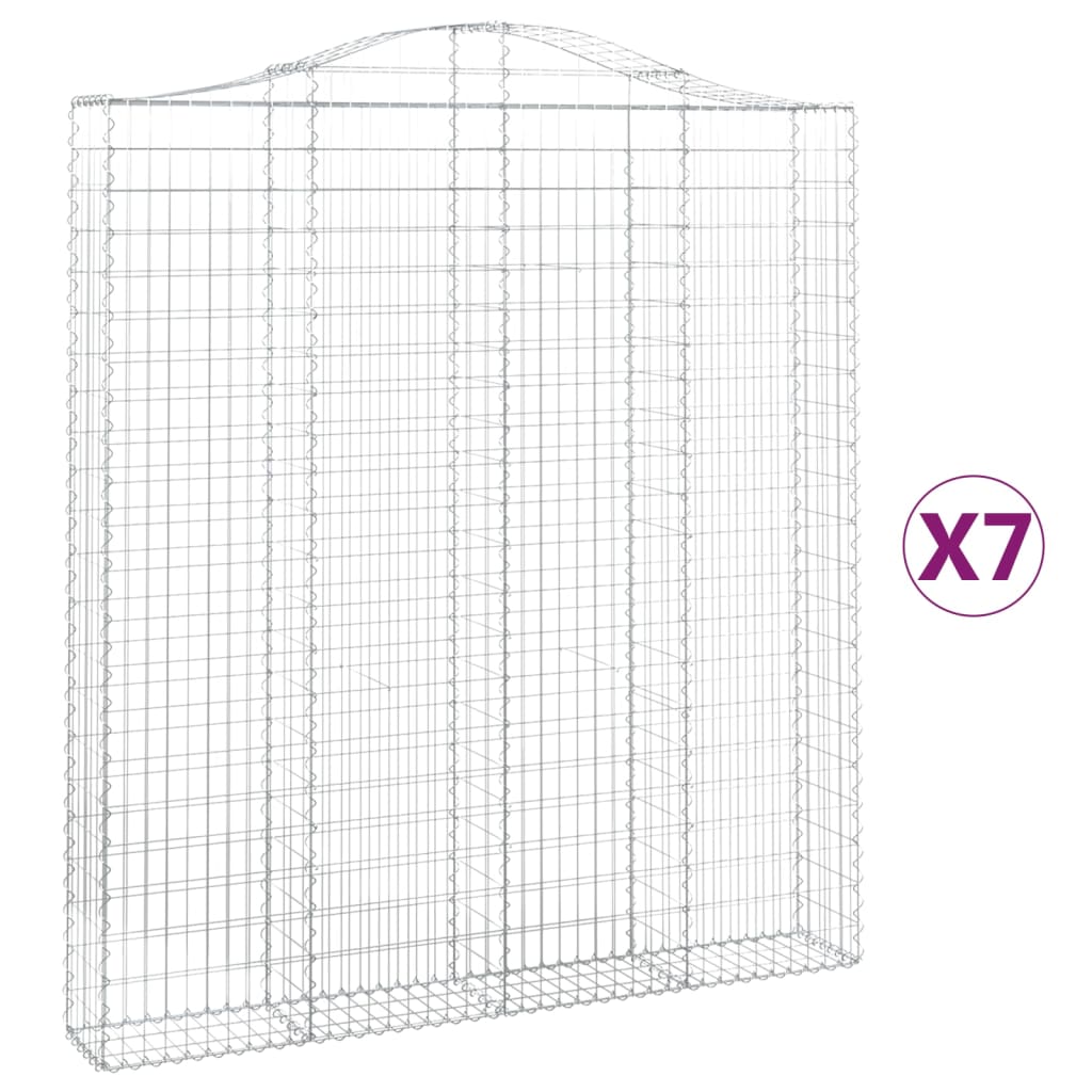 vidaXL Gabionen mit Hochbogen 7 Stk. 200x30x220/240cm Verzinktes Eisen