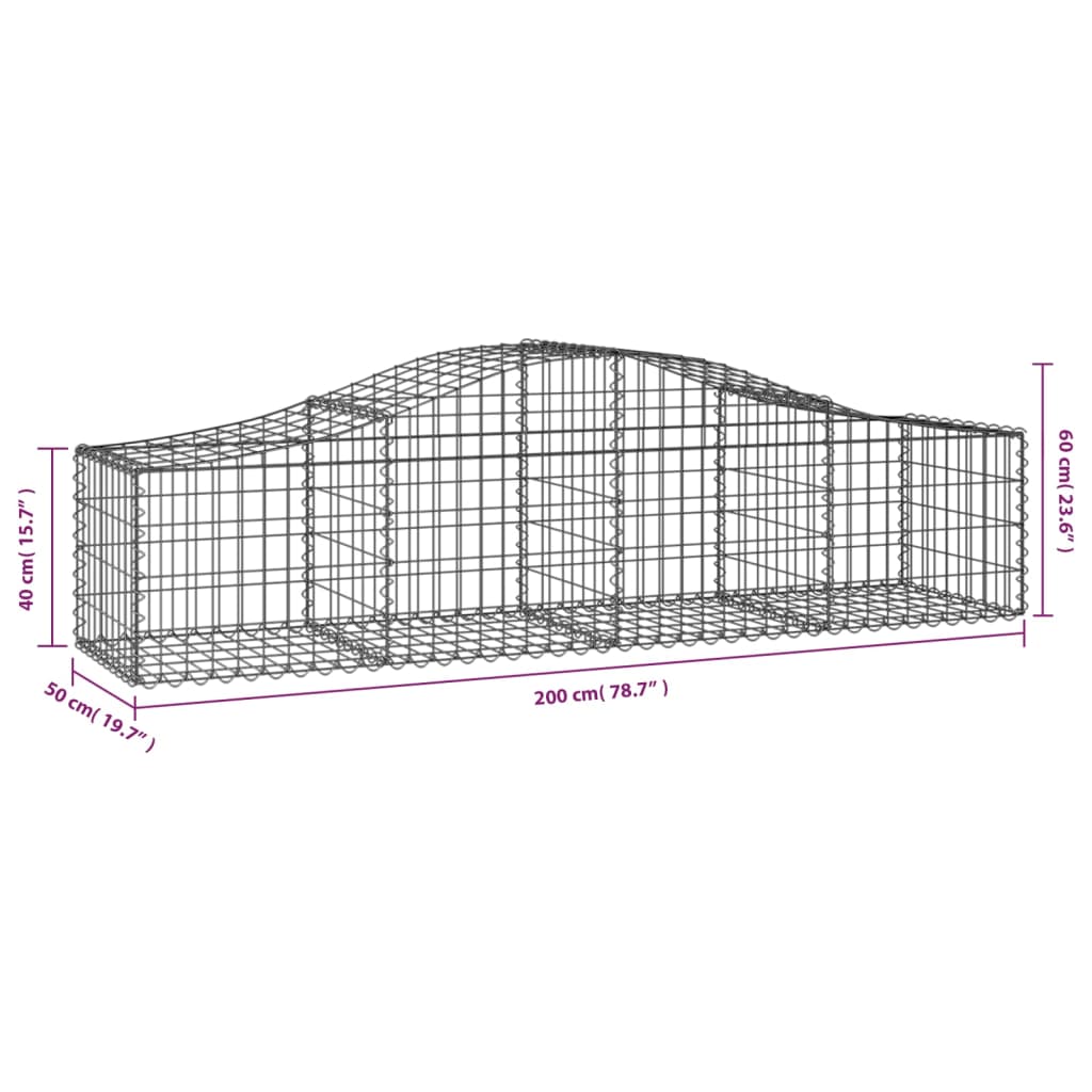 vidaXL Gabionen mit Hochbogen 15 Stk. 200x50x40/60 cm Verzinktes Eisen
