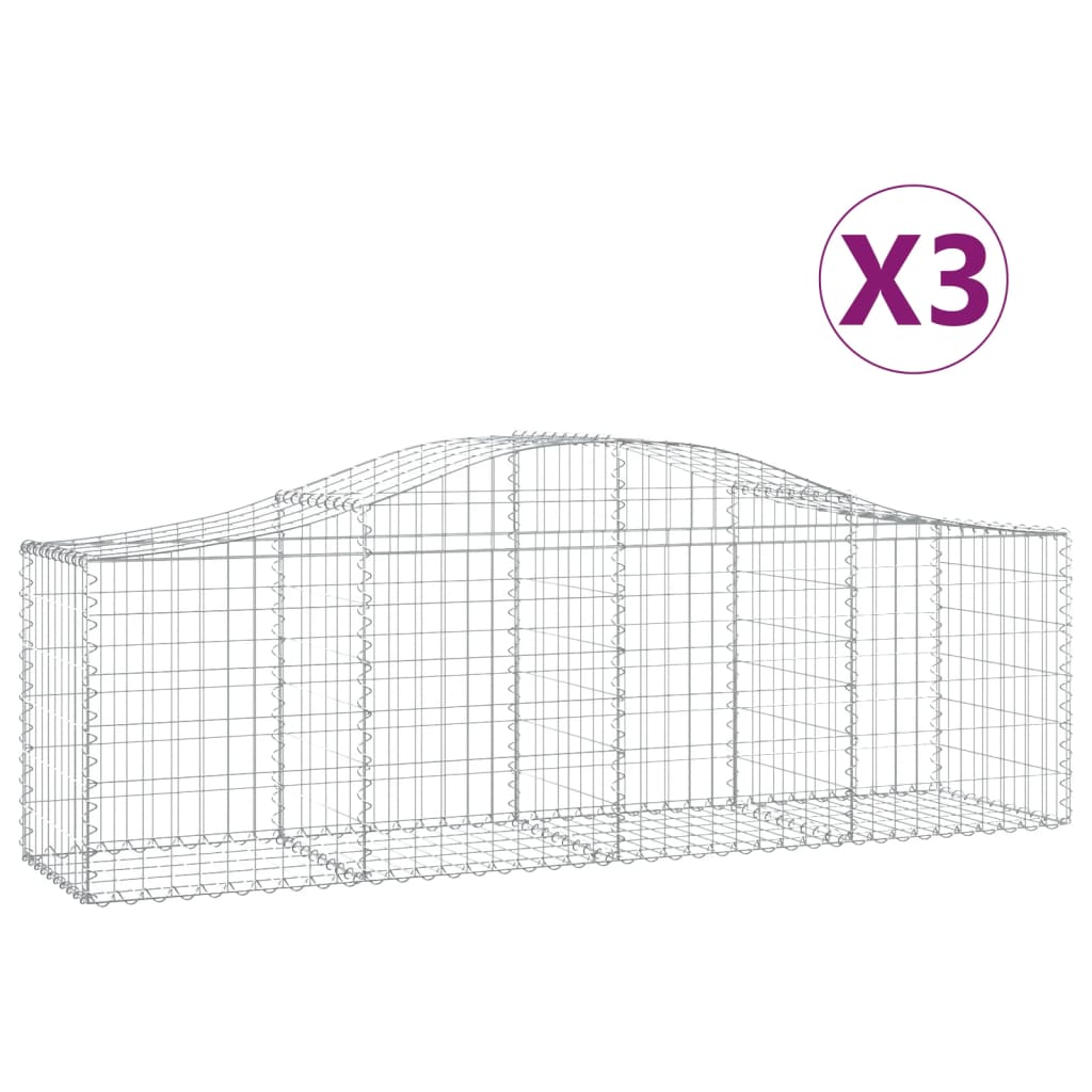 vidaXL Gabions avec arc surélevé 3 pcs 200x50x60/80 cm Fer galvanisé