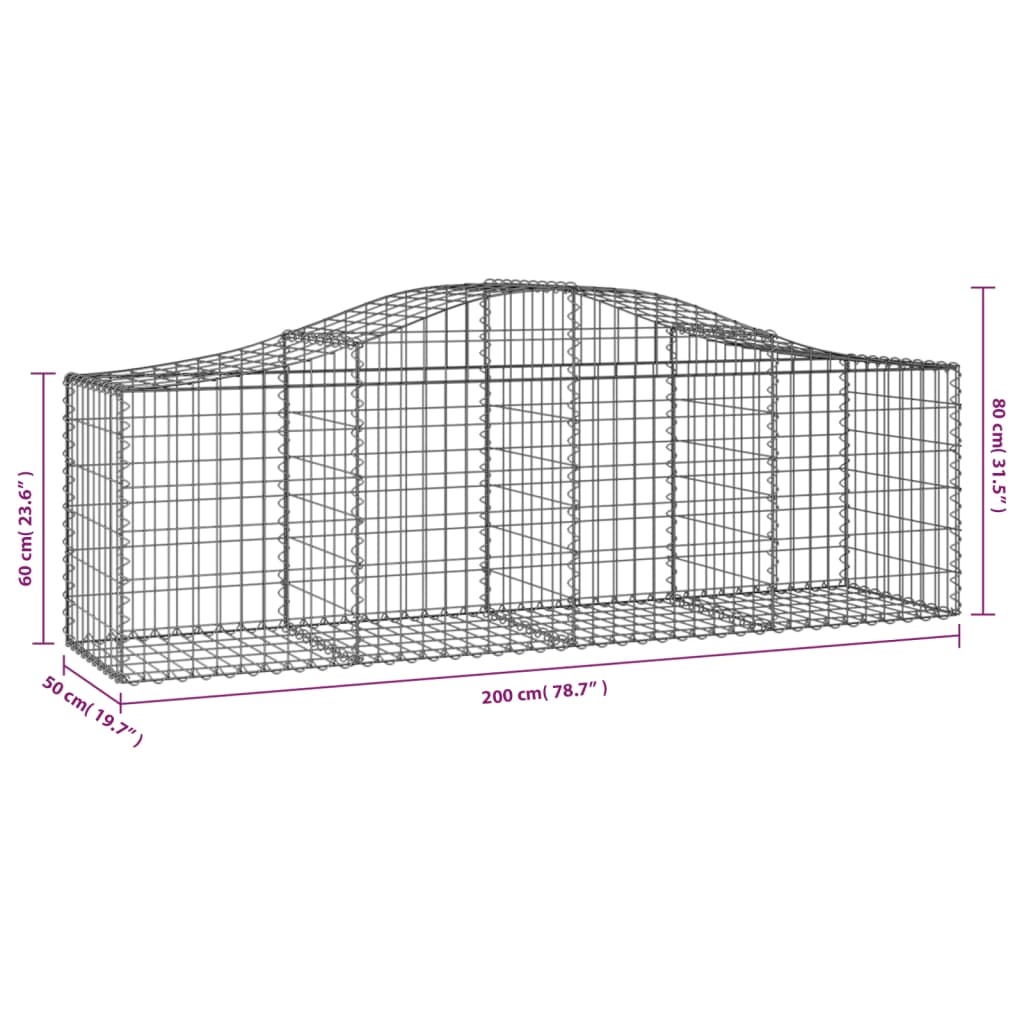vidaXL Gabions avec arc surélevé 3 pcs 200x50x60/80 cm Fer galvanisé