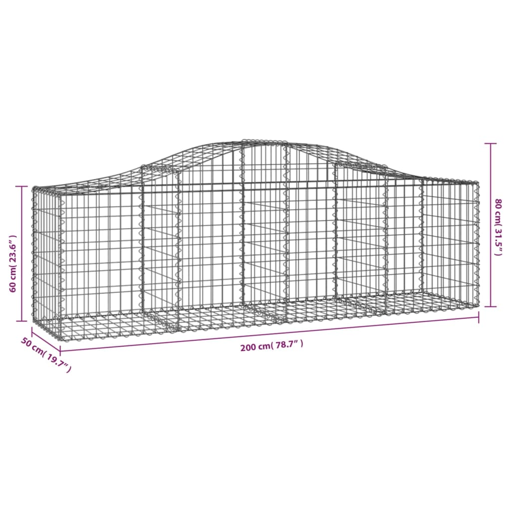 vidaXL Gabionen mit Hochbogen 9 Stk. 200x50x60/80 cm Verzinktes Eisen