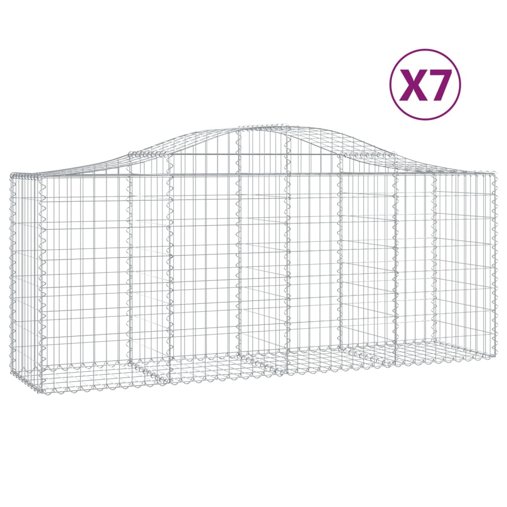 vidaXL Gabionen mit Hochbogen 7 Stk. 200x50x80/100 cm Verzinktes Eisen