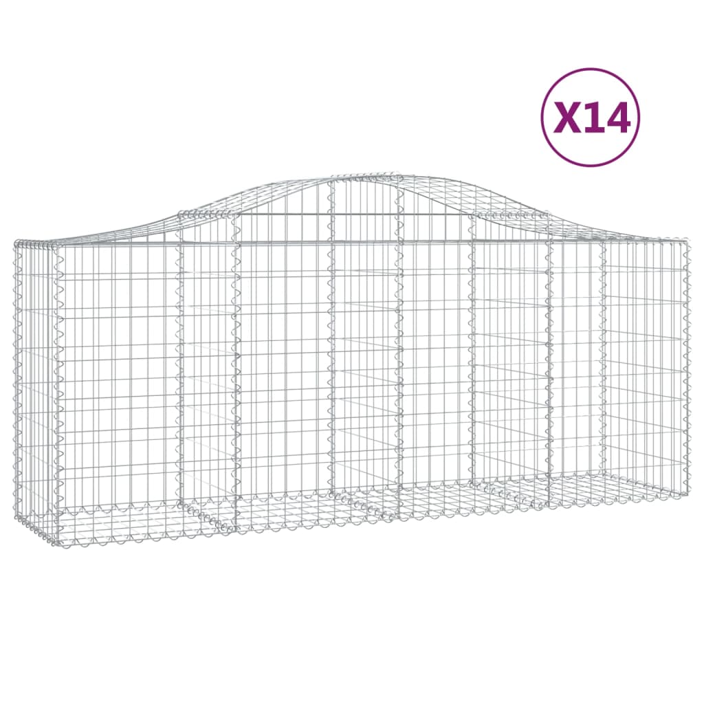 vidaXL Gabionen mit Hochbogen 14 Stk. 200x50x80/100cm Verzinktes Eisen