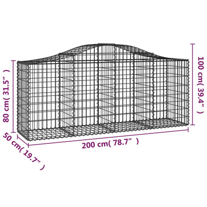 vidaXL Gabionen mit Hochbogen 20 Stk. 200x50x80/100cm Verzinktes Eisen