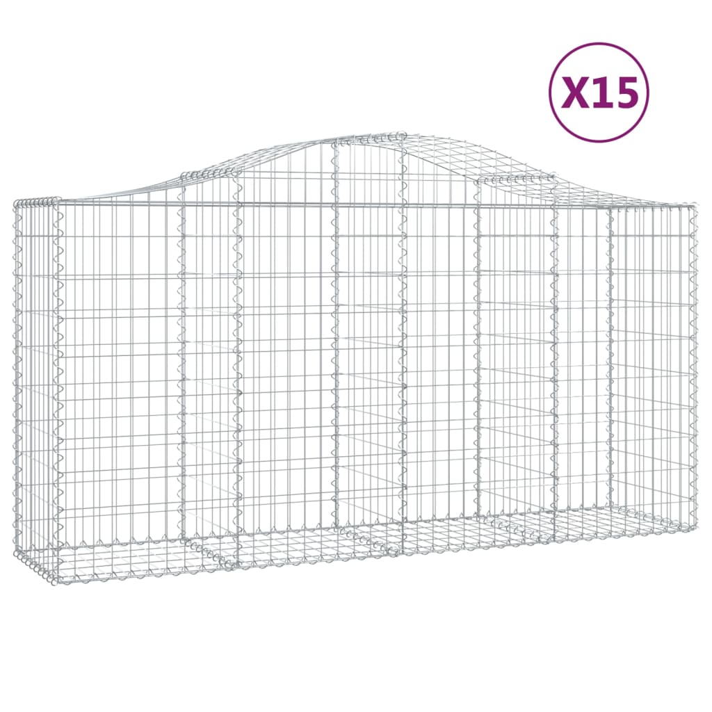 vidaXL Gabionen mit Hochbogen 15 Stk 200x50x100/120cm Verzinktes Eisen