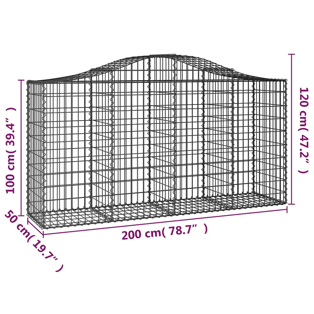 Gabionen mit Hochbogen 18 Stk 200x50x100/120cm Verzinktes Eisen